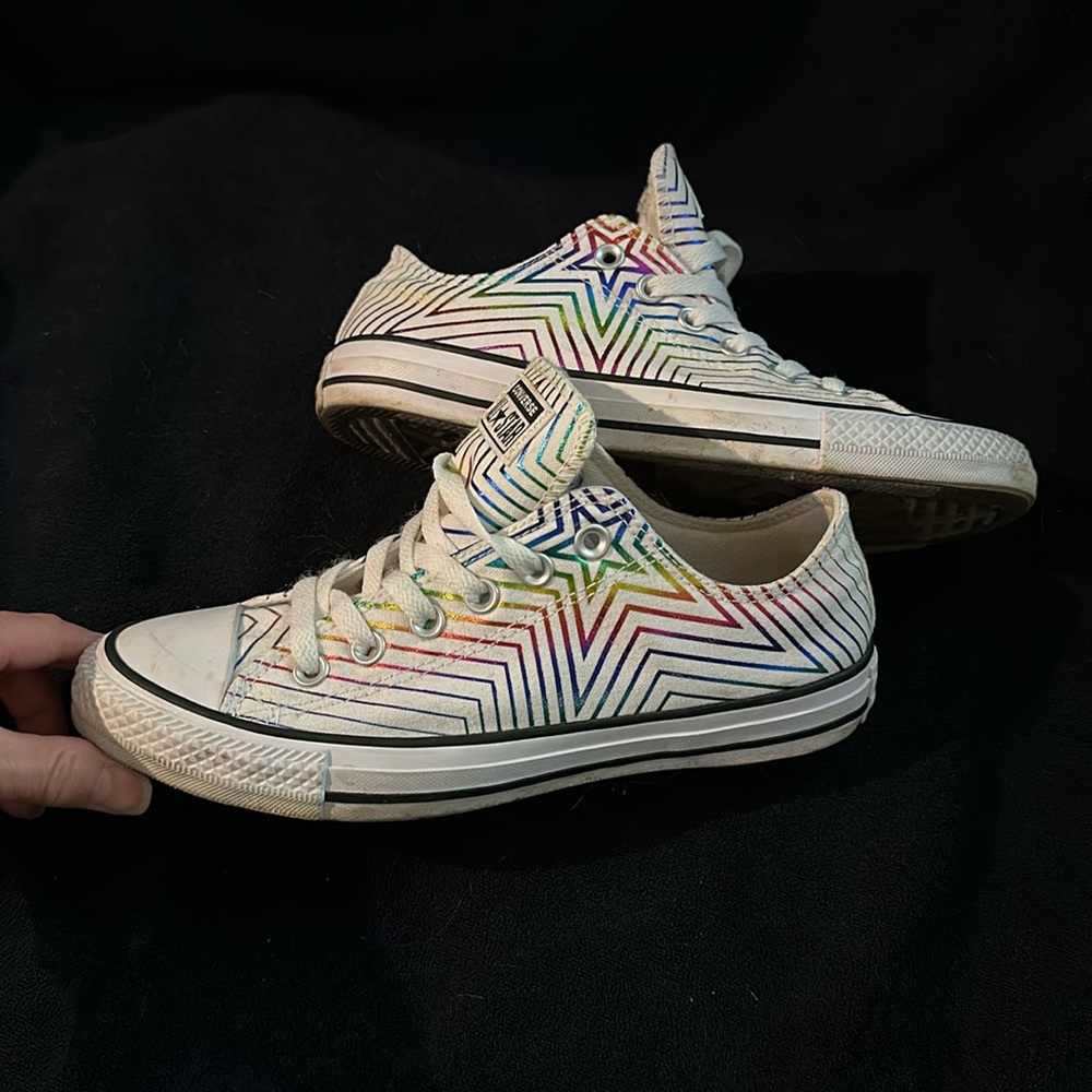 Converse All Star sparkly multicolor stars on white sneakers